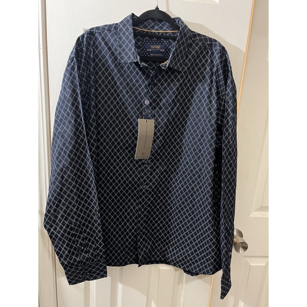 NWT Gentlemans‎ Outfitters Button Down Shirt 2x Navy Blue White